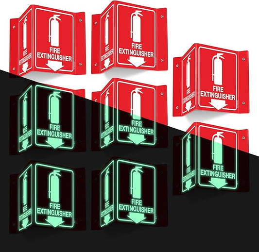 T&R Fire Extinguisher Sign, Fire Extinguisher with Down Arrow - 8 Pack - 8 x 6 Inches Glow-In-The-Dark Acrylic, 4 pre-drilled holes, Includes Matching Screws, Use for Home Office/Business