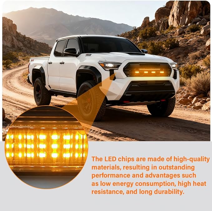 LED Grille Lights Fit for Toyota Tacoma 2024 2025 Trailhunter and TRD PRO, Amber Grille Light Strips, IP68 Waterproof Seal, Non-Destructive Installation, Off-Road Marker Light Kit, Car Accessories