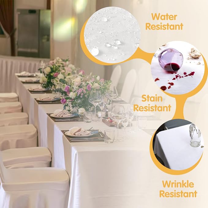 BRILLMAX 10 Pack White Tablecloths 70x120 Inch for 6-8ft Rectangle Tables | 150 GSM Polyester Fabric, Universal Fit, Water, Stain & Wrinkle Resistant Cloth Cover for Wedding Reception Banquet Party