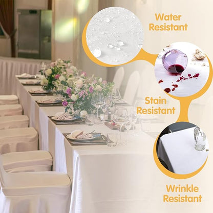 BRILLMAX 10 Pack White Tablecloths 60x102 Inch for 6ft Rectangle Tables | 150 GSM Polyester Fabric, 15" Standard Drop, Water, Stain & Wrinkle Resistant Cloth Cover for Wedding Reception Banquet Party