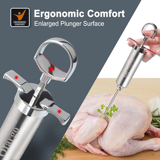 Ofargo Meat Injector, Meat Injectors for Smoking with 3 Marinade Food Injector Syringe Needles, Injector Marinades for Meats, Turkey, Brisket; Father Day Gifts for Dad Husband Men, 2-oz Capacity