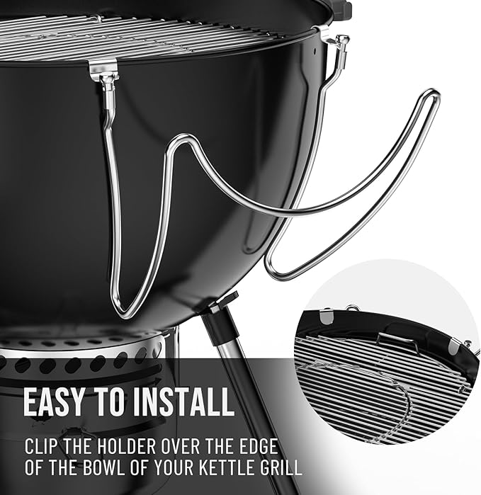 Charkettle Grill Lid Holder Compatible with 18/22/26 Inch Charcoal Kettle Grills - Stainless Steel Tool-Free Slide a Side Lid Prop