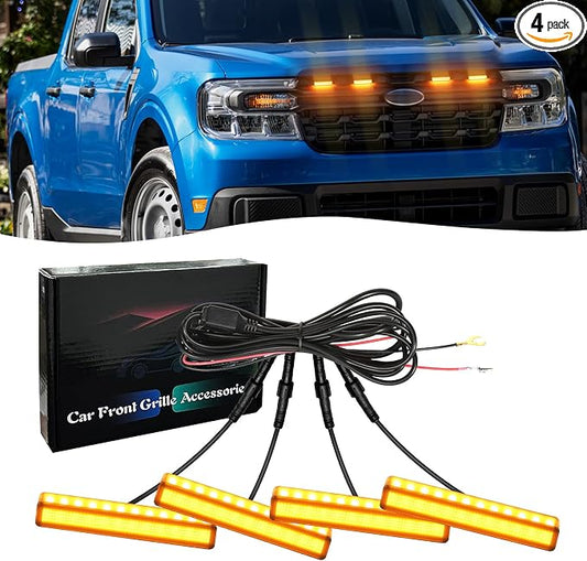 Front Grille Led Light For 2022-2025 Ford Maverick Accessories | Fits Maverick Lariat XL XLT Lobo All Trims,Maverick Raptor Style Grill Lights with adaptor fuse Waterproof (DIY Style-White)