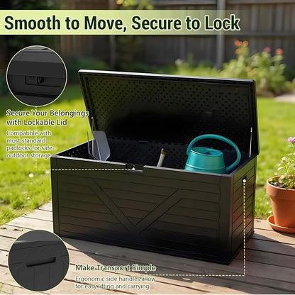 Outdoor Storage Box,260 Gallon Deck Box Outdoor Storage Bench Outside Waterproof Resin Storage Bench, Lockable Patio Cushions, Garden Tools Storage For Furniture, UV Resistant