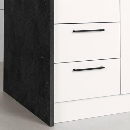 South Shore Myro Kitchen Island Faux Black Stone and White, Contemporary