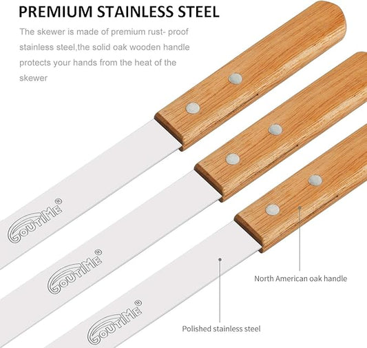 Goutime 23 X 5/8 Inch Stainless Steel Shish Kabob Barbecue BBQ Skewers with Wood Handle for Outdoor Cooking Grilling, Set of 7 with Bag