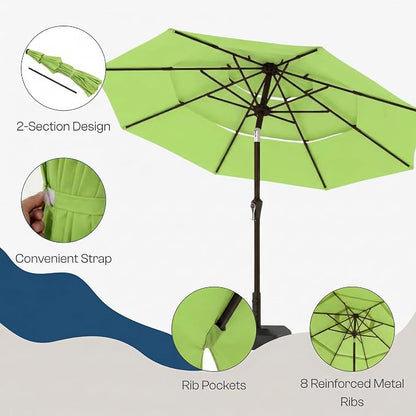 10ft 3 Tier Patio Umbrella, Outdoor Market Table Umbrella with UPF 50+ Vented Canopy, 8 Sturdy Ribs, Easy Push Button Tilt and Crank, Windproof for Deck, Pool, Backyard and Garden