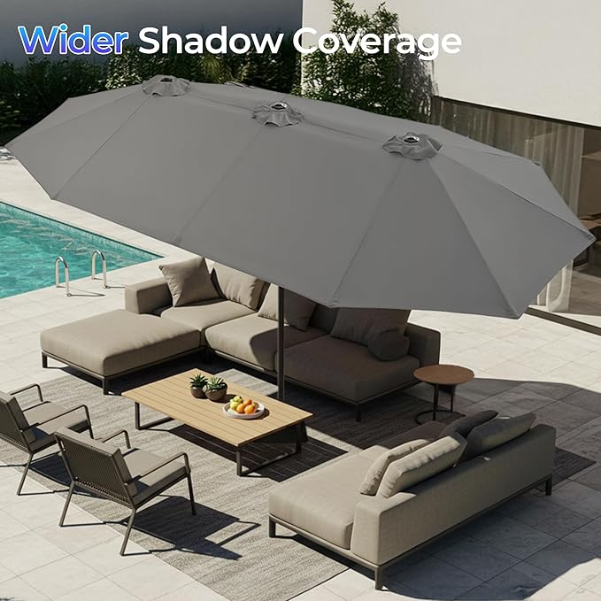 SUPERJARE 13FT Outdoor Patio Umbrella with Base Included, Double Sided Pool Umbrellas with Fade Resistant Canopy, Large Table Umbrella for Deck, Market, Backyard -Dark Gray