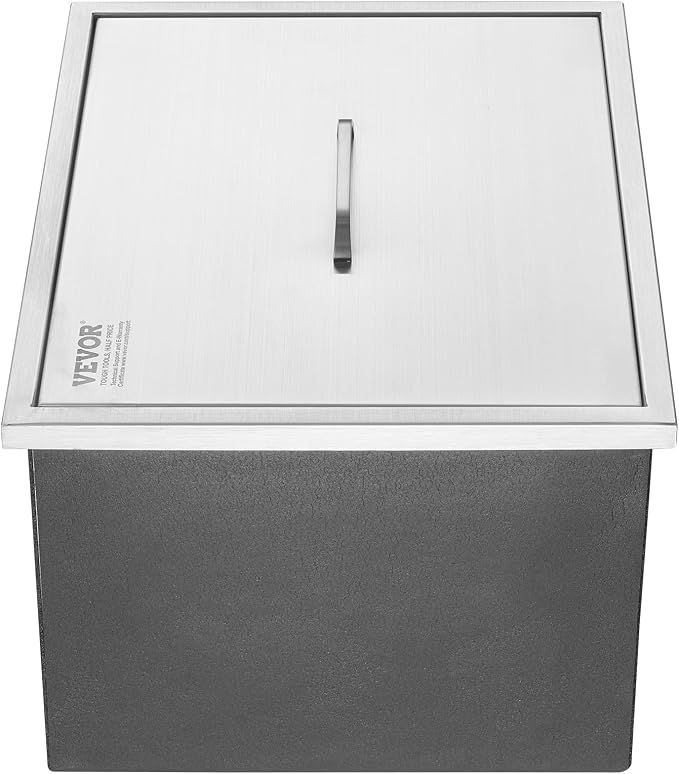 VEVOR Drop in Ice Chest, 22" L x 17" W x 12" H Stainless Steel Ice Cooler, Commercial Ice Bin with Cover, 46 qt Outdoor Kitchen Ice Bar, Drain-Pipe and Drain Plug Included, for Cold Wine Beer