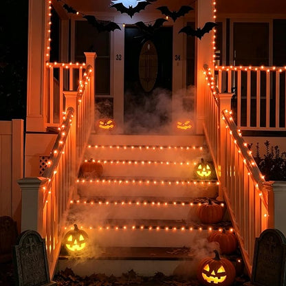 YEGUO Orange Solar Thanksgiving Lights Outdoor Waterproof, 4 Pack Each 33ft 100 LED Solar Fairy Lights, 8 Modes Solar String Lights