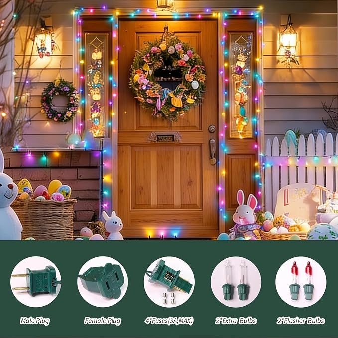 Easter Decorations Mini String Lights, 150 Count 31.9Ft Pink & Multicolor Easter Lights, Plug in Waterproof Easter Lights for Indoor Outdoor Easter Garland, Tree, Party & Holiday Decor