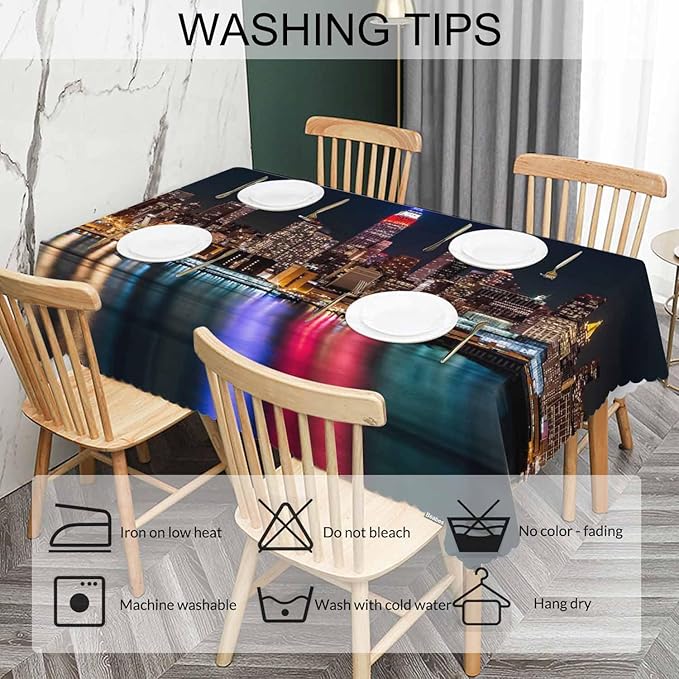 Rectangle Tablecloth New York City, Modern New York Night Cityscape Stain-Resistant Table Cloth Coffee Table Cover 52x70 Inch Tablecloths for Home Canteen Dining Kitchen Outdoor