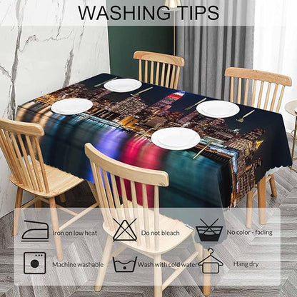 Rectangle Tablecloth New York City, Modern New York Night Cityscape Stain-Resistant Table Cloth Coffee Table Cover 52x70 Inch Tablecloths for Home Canteen Dining Kitchen Outdoor