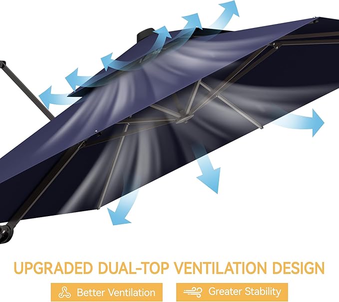 10x13 FT Patio Umbrella with Base, Large Cantilever Rectangular Double Top Heavy Duty Offset Umbrellas with 361° Rotation, Outdoor shade for Garden Deck Pool Patio, Navy