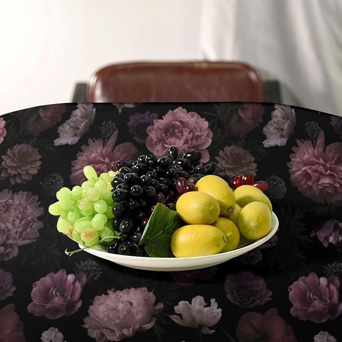 Vintage Florals Tablecloth, Gothic Summer Garden Peonies Flowers Rustic Roses Boho Botanical Plant Water Resistant Wipeable Table Cover for Picnic Party Holiday Kitchen Dinner Table 55"x75"