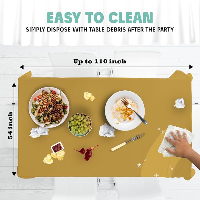 Tablecloth Roll – 54" X 110' Gold Premium Plastic Table Cloths with Cutter Box - Cut to Size - Decorative Rectangle Table Cover Smooth Tablecloth - Disposable Table Cloths for Parties, Weddings.