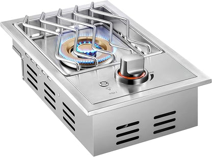 17,500BTU Liquid Propane Side Burner, Single Grilling Side Burners for Outdoor Kitchen, Convertible to Natural Gas, Duty Heavy 304 Stainless Steel, Drop-in Side Burner for Outdoor BBQ Grill Island