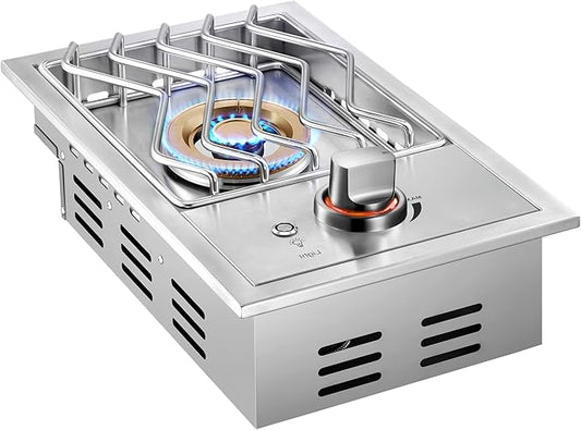 17,500BTU Liquid Propane Side Burner, Single Grilling Side Burners for Outdoor Kitchen, Convertible to Natural Gas, Duty Heavy 304 Stainless Steel, Drop-in Side Burner for Outdoor BBQ Grill Island