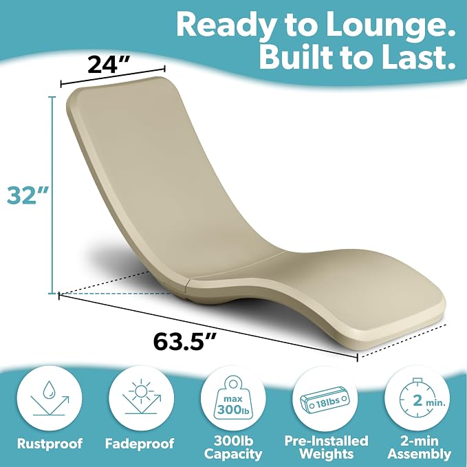 Coast Modern in Pool Lounge Chair - Waterproof & Weighted Chaise Lounger - Outdoor Pool Furniture for Patio or in Baja Shelf - Sand