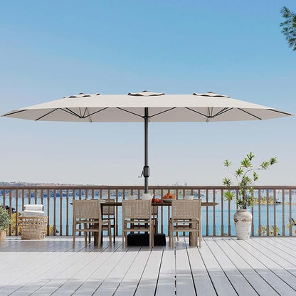Garvee 15FT Patio Umbrella with Base Included Outdoor Umbrella, Beige | Rectangular Large Market Umbrellas with Crank Handle UV Protection Table Umbrellas for Outdoor, Backyard, Deck, Poolside