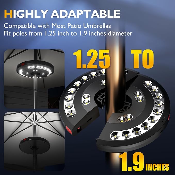 Eletorot Rechargeable Patio Umbrella Light-28 LED White Umbrella Pole Light | 3 Brightness Modes Cordless Outdoor Light for Patio Table, Garden, Backyard Decor, Deck, Pool, BBQ and Camping