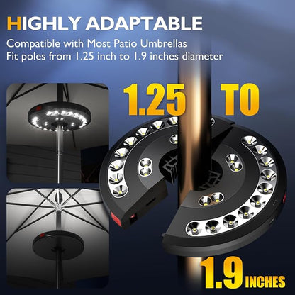 Eletorot Rechargeable Patio Umbrella Light-28 LED White Umbrella Pole Light | 3 Brightness Modes Cordless Outdoor Light for Patio Table, Garden, Backyard Decor, Deck, Pool, BBQ and Camping