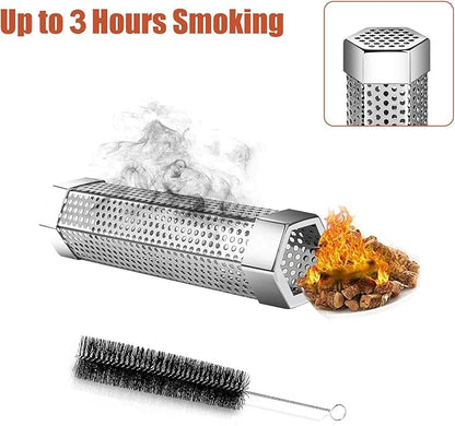 Smoke Tube for Pellet Smoker SROKIO 6 Inch Smoker Tube BBQ Stainless Steel for Pellet Smoker Hot or Cold Smoker Accessories, with Brush