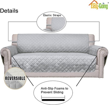 Easy-Going Reversible Couch Cover, Oversized Chair, Light Gray/Ivory | Machine Washable Slipcover For Dogs, Water Resistant Furniture Mat For Living Room, Non-Slip Sofa Cover, Pet Friendly