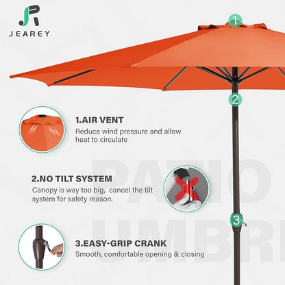 JEAREY 12' Patio Umbrellas Outdoor Table Market Umbrella w/Crank, 8 Sturdy Ribs, UV Protection Windproof for Garden, Deck, Backyard, Pool(Orange)