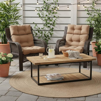 Outdoor Tufted High-Back Chair Cushions, One-Piece Hinged Seat and Back Design, Reversible with 4 Ties, Durable Polyester Fabric, Recycled Fiber Fill - Single, Coronado