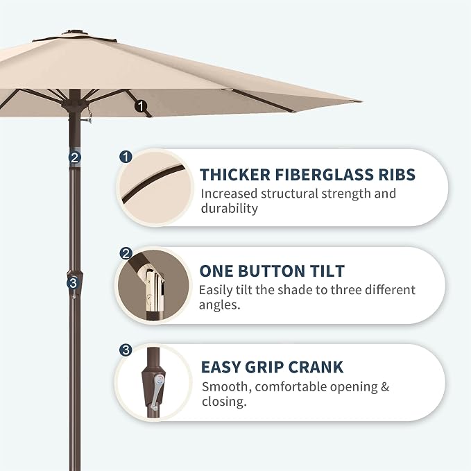 PatioKingdom 10FT Patio Umbrella with Push Button Tilt and Crank, Outdoor Market Umbrella with 8 Fiberglass Ribs, UV Protection Table Umbrella for Pool,Backyard,Garden,Deck