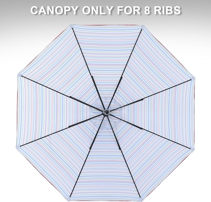 MASTERCANOPY Patio Umbrella 10 ft Replacement Canopy for 8 Ribs-Red&Green Stripe Canopy Only