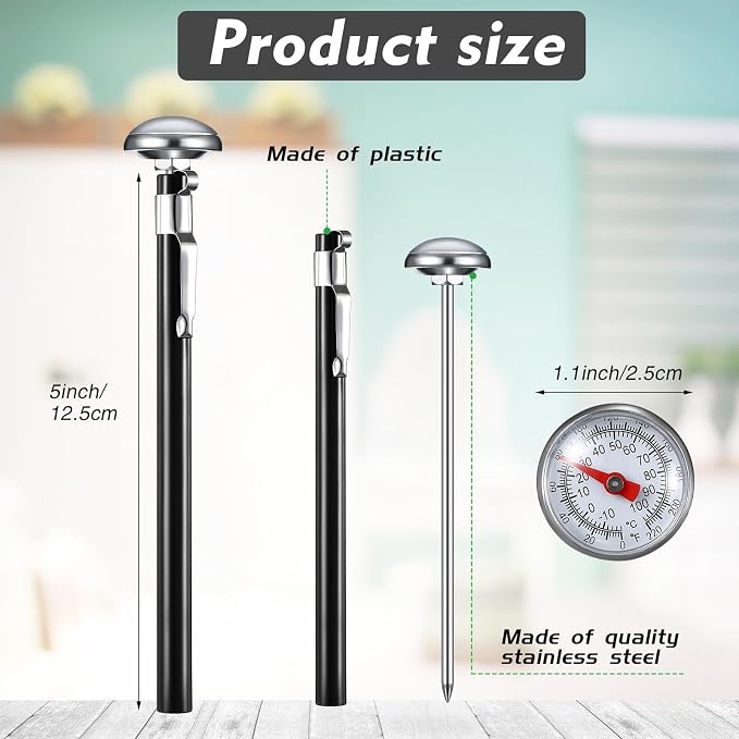 Xuhal 24 Pcs Stainless Steel Kitchen Dial Thermometer 5",Black | Long Probe Instant Read, 1 Inch Dial Fahrenheit Celsius Scale, Pocket Clip Design, For Chefs Meat BBQ Grill Oven Cooking