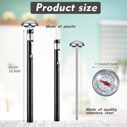 Xuhal 24 Pcs Stainless Steel Kitchen Dial Thermometer 5",Black | Long Probe Instant Read, 1 Inch Dial Fahrenheit Celsius Scale, Pocket Clip Design, For Chefs Meat BBQ Grill Oven Cooking