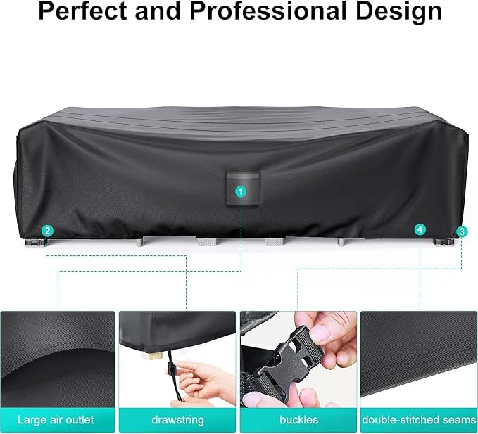 Waterproof Outdoor Patio Furniture Covers 98"L×78"W×30"H Black | Rain, Dust & UV Protection; Heavy-duty Oxford Resists Tears & Fading; Keeps Dining Tables & Chair Sets Dry on Patio & Deck
