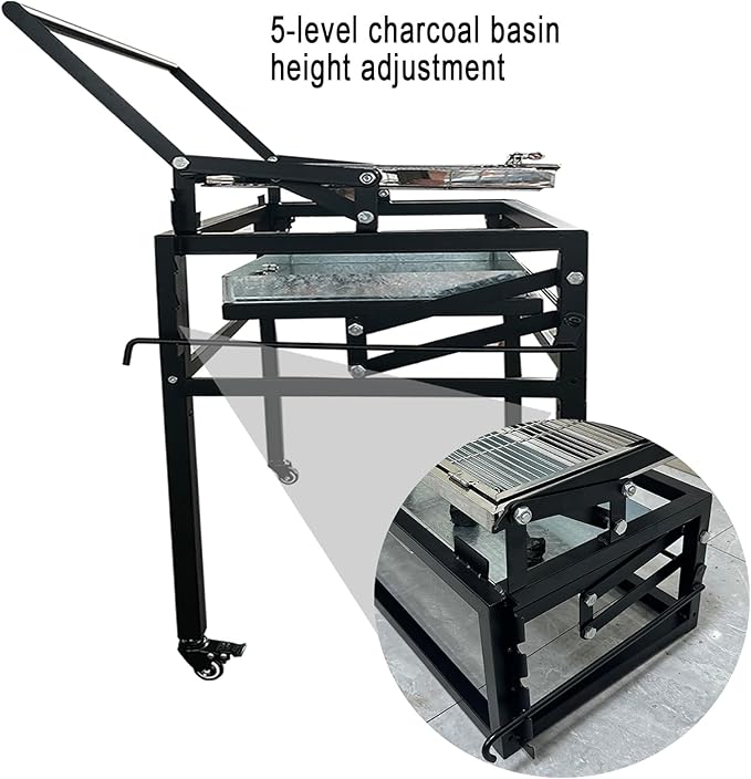 Flipping Charcoal Grill with Wheels, 360° Rotating BBQ Cooking Grid Stand-up Grills, Heavy Duty Square Outdoor Detachable Portable Grillfor Camping Garden Commercial Barbeque