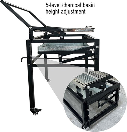 Flipping Charcoal Grill with Wheels, 360° Rotating BBQ Cooking Grid Stand-up Grills, Heavy Duty Square Outdoor Detachable Portable Grillfor Camping Garden Commercial Barbeque