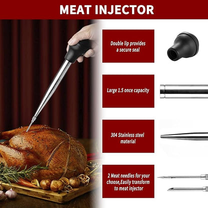 JY COOKMENT Stainless Steel Turkey Baster Baster Syringe for Cooking Meat Injector Set with 2 Marinade Needles 1 Cleaning Brush for Home Baking Kitchen Tool