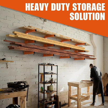 MOOMSINE Lumber Storage Rack Wall Mounted, 6-Level Holds Up 1200 Lbs Heavy Duty Wood Organizer, Metal Shelf for Shed, Workshop, Garage - 4pack, Orange