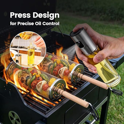 Rolling Grill Basket Set, 18 in 1 Stainless Steel Grilling Basket with Removable Handle Grill Baskets for Outdoor Grill, BBQ Grilling Accessories Set for Vegetables Seafood Meat Fish