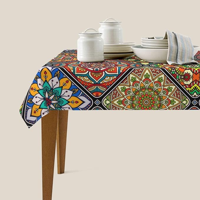 Mandala Colorful Tablecloth, Waterproof Retro Table Cloth for Kitchen Dining Picnic Parties Wedding Home Decor Outdoor Indoor Rectangle 54x72 Inch Boho Table Cover