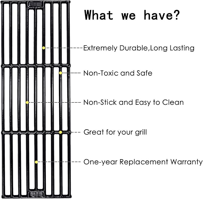 Hisencn Porcelain Cast Iron Cooking Grates for Char-Griller Duo 5050, 3001, 5650, 3008, 3030, 3725, 4000, 2121, King Griller 3008 5252, 19.75 inch Coated Cast Iron Grill Grids Replacement