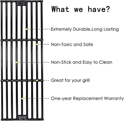 Hisencn Porcelain Cast Iron Cooking Grates for Char-Griller Duo 5050, 3001, 5650, 3008, 3030, 3725, 4000, 2121, King Griller 3008 5252, 19.75 inch Coated Cast Iron Grill Grids Replacement
