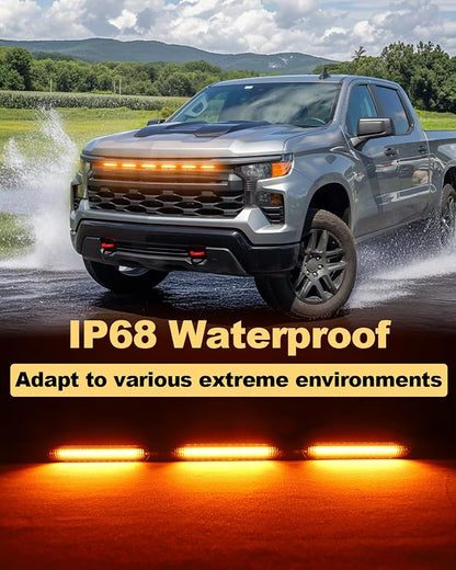 Grill Lights for Chevy Silverado 1500 2026-2022 WT Custom Excl LTD, Yellow | Silverado 1500 Raptor Grille Lights, Upgrade Silverado Front LED Lights, Snap-in Installation, OEM Style, Off-road Driving