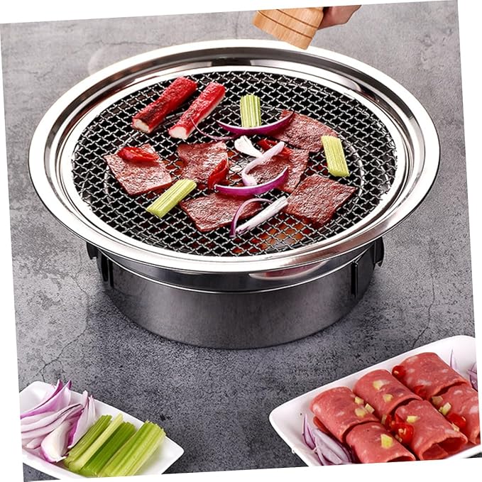 GANAZONO Portable Stainless Steel Korean Charcoal Grill Mini Bbq Stove with Grill Rack, Outdoor Compact Barbecue Stove for Camping and Housewarming