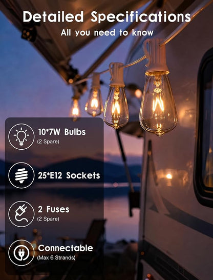 SUNSGNE 10Ft Outdoor Edison String Lights with 11 Edison Bulbs (1 Spare), Vintage Edison Bulb String Lights for Patio Garden Backyard Porch Bistro Umbrella Party, 7 Watt E12 Base, Black Wire