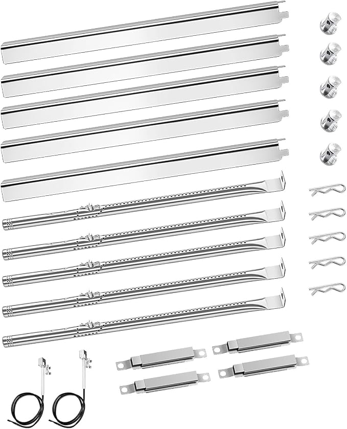JCLMER Grill Burners & Heat Plate Parts for Charbroil Performance 5 Burner | Stainless Steel, with Crossover Tube, Igniter, Heavy Duty, Easy Install, Works Like New, Uniform Heating, Enjoy BBQ Time