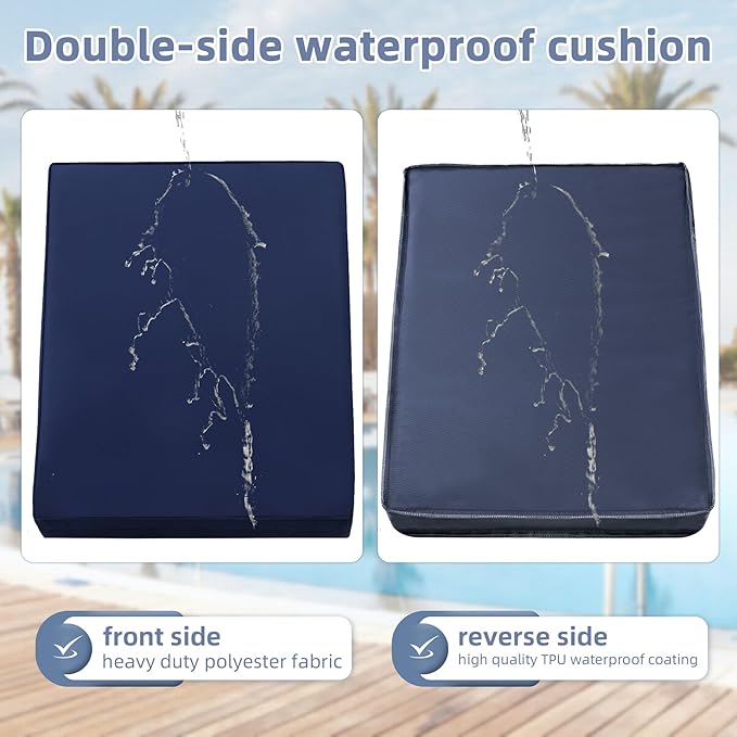 Favoyard Chaise Lounge Cushions Outdoor 72 x 21 x3 Inch Waterproof & 3-Year Fade Resistant Outdoor Lounge Chair Cushions with Removable Cover, Ties and Hidden Zipper for Patio Pool Lounge Chairs
