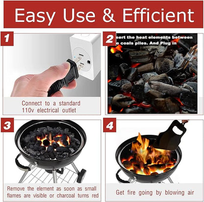 Electric Charcoal Fire Starter Lighter – BBQ Grill Starter for Fireplace Campfires Coal Quick Ignite Briquettes |No Sparks or Flames | 304 Stainless Steel Coils Elements 5ft Long Cable Cord 700W