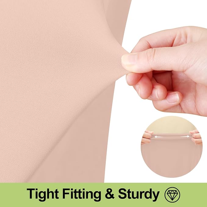 Smiry Spandex Elastic Fitted Table Cloth Skirt for 8FT Rectangle Table | Stretch Washable Table Cloth, Banquet Table Cover for Wedding, Party, Indoor & Trade Shows, (Nude, 96Lx30Wx30H)